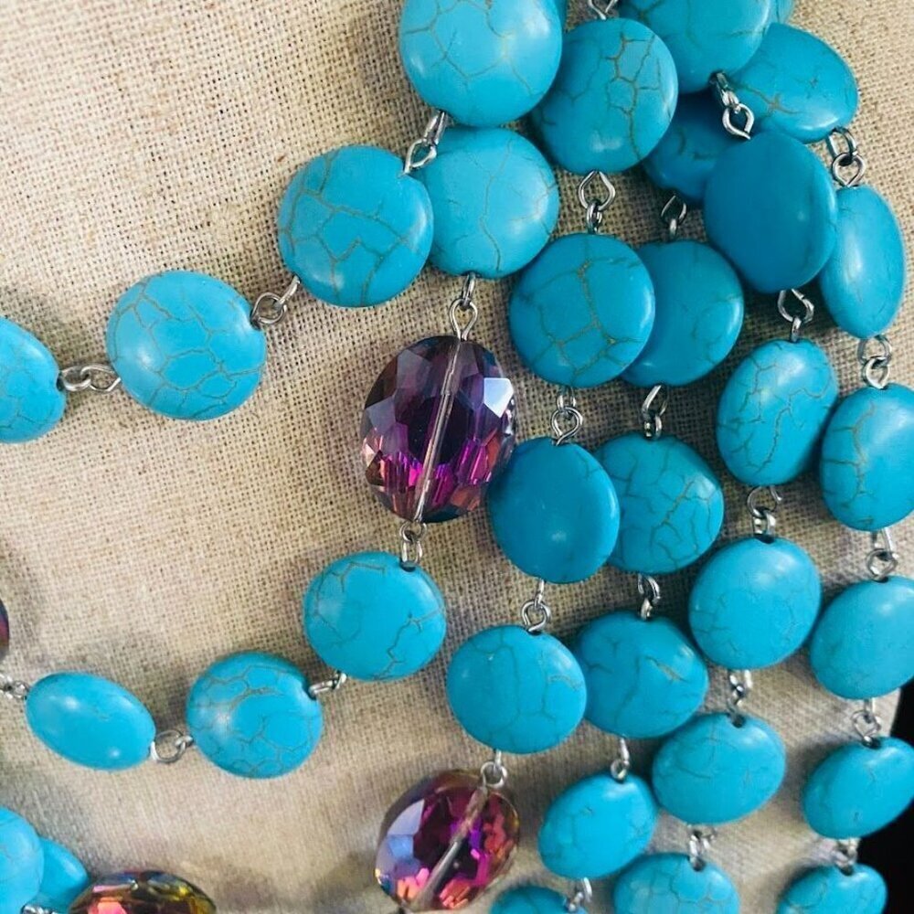 Turquoise Howlite Aurora Borealis Beaded Statement Necklace - Picture 3 of 5